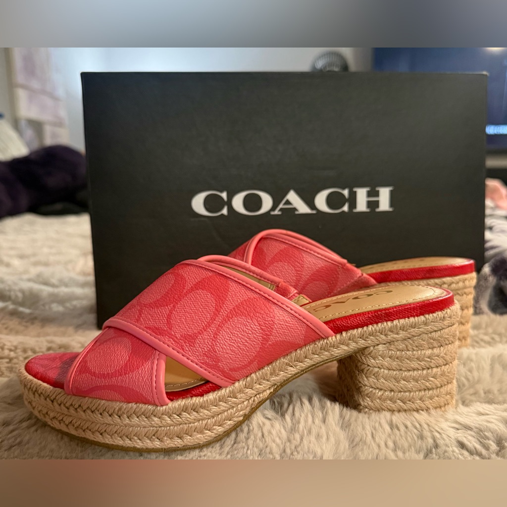 Coach Women's Pink Espadrille Wedge Sandals
